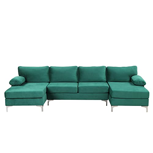 Casa Andrea Milano Modern Large Velvet Fabric U-Shape Sectional Sofa, Double Extra Wide Chaise Lounge Couch