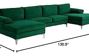 Casa Andrea Milano Modern Large Velvet Fabric U-Shape Sectional Sofa, Double Extra Wide Chaise Lounge Couch