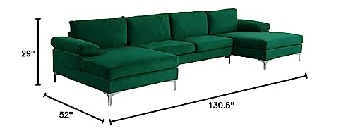 Casa Andrea Milano Modern Large Velvet Fabric U-Shape Sectional Sofa, Double Extra Wide Chaise Lounge Couch