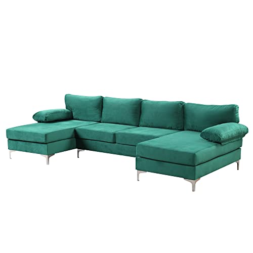 Casa Andrea Milano Modern Large Velvet Fabric U-Shape Sectional Sofa, Double Extra Wide Chaise Lounge Couch