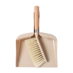 1 set mini broom and dustpan set small dustpan and brush set mini hand held broom and dustpan set small dust pans with brush set dust pan and brush set with wooden handle, beige