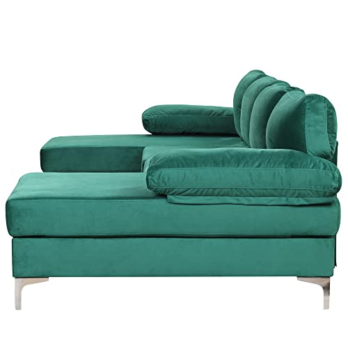 Casa Andrea Milano Modern Large Velvet Fabric U-Shape Sectional Sofa, Double Extra Wide Chaise Lounge Couch