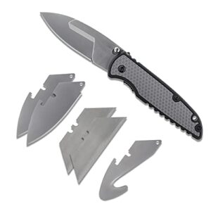 coast shift, edc replaceable blade folding knife, liner lock, double lock, pocket clip, thumb studs for everyday carry, sheath included, grey/black, for hunting, fishing, camping, outdoor use