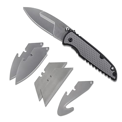 COAST SHIFT, EDC Replaceable Blade Folding Knife, Liner Lock, Double Lock, Pocket Clip, Thumb Studs for Everyday Carry, Sheath Included, Grey/Black, for Hunting, Fishing, Camping, Outdoor Use