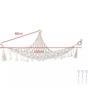 GUZLI Stuffed Animal Hammock Toy Net Plush Toy Hanging Organizer with Macrame Tassels Stuffed Animal Holder Display Corner Boho Large Storage Mesh Net for Playroom Bedroom