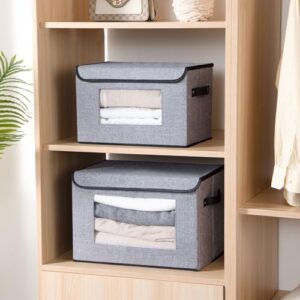 YheenLf Fabric Storage boxes,Storage Baskets for Shelves with Lids, Fabric Storage Bins with Handles, Decorative Linen Closet Organizers Boxes,Small, Gray, 1-Pack