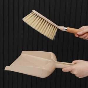 1 Set Mini Broom and Dustpan Set Small Dustpan and Brush Set Mini Hand Held Broom and Dustpan Set Small Dust Pans with Brush Set Dust Pan and Brush Set with Wooden Handle, Beige