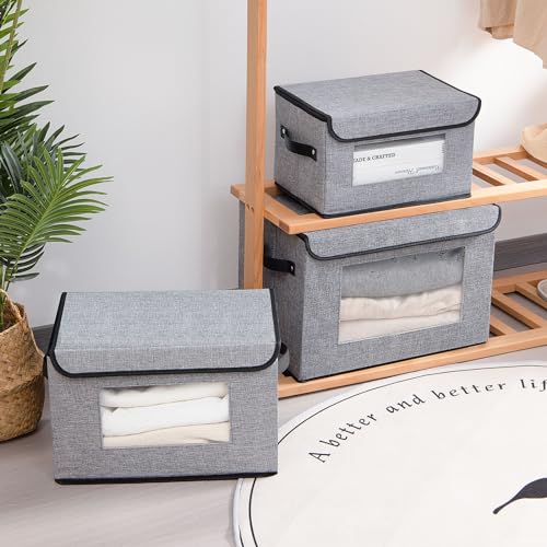 YheenLf Fabric Storage boxes,Storage Baskets for Shelves with Lids, Fabric Storage Bins with Handles, Decorative Linen Closet Organizers Boxes,Small, Gray, 1-Pack