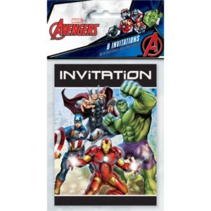 Unique Avengers Birthday Party Supplies Bundle Pack includes 16 Party Invitations with Envelopes and 1 Dinosaur Sticker Sheet