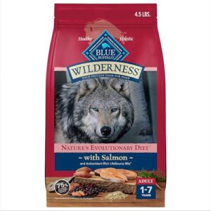 blue buffalo wilderness natural high-protein dry food for adult dogs, salmon recipe, 4.5-lb. bag