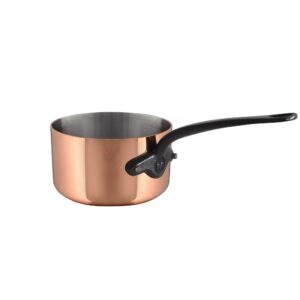 mauviel m'heritage m200ci 2mm polished copper & stainless steel sauce pan with cast iron handle, 1.2-qt, made in france