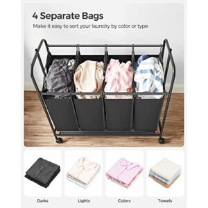 4-Bag Rolling Laundry Sorter with Hanging Bar Heavy-Duty Wheels Larger Bags Black Polyester