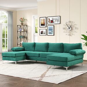 Casa Andrea Milano Modern Large Velvet Fabric U-Shape Sectional Sofa, Double Extra Wide Chaise Lounge Couch