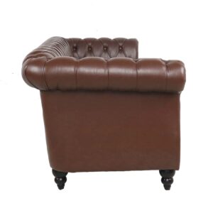 Yuxuanhang 84" Chesterfield Couch PU Leather, Modern Rolled Arm Tufted Back 3 Seater Sofa, Upholstery Nailhead Trim Couches for Living Room Office (Dark Brown)