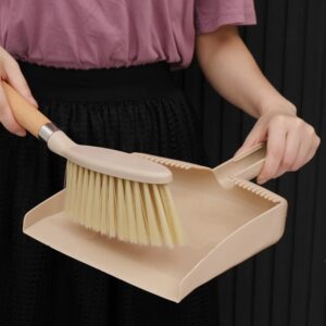 1 Set Mini Broom and Dustpan Set Small Dustpan and Brush Set Mini Hand Held Broom and Dustpan Set Small Dust Pans with Brush Set Dust Pan and Brush Set with Wooden Handle, Beige