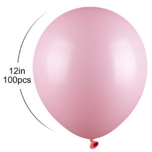 100pcs Pink Balloons,12 inch Latex Balloons, Thickened Pastel t Pink Party Balloons for Valentine’s Birthday Baby Shower Gender Reveal Wedding Party Decorations(With 2 Pink Ribbons)