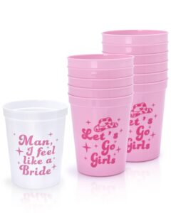 nefelibata bachelorette party cups - 12 pack let's go girls reusable cups plastic cowgirl bridal shower 70s theme retro bachelorette party supplies favors decorations