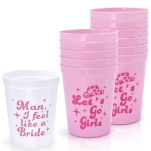 Nefelibata Bachelorette Party Cups - 12 Pack Let's Go Girls Reusable Cups Plastic Cowgirl Bridal Shower 70s Theme Retro Bachelorette Party Supplies Favors Decorations