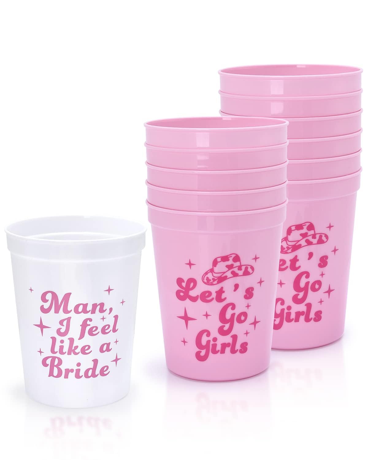 Nefelibata Bachelorette Party Cups - 12 Pack Let's Go Girls Reusable Cups Plastic Cowgirl Bridal Shower 70s Theme Retro Bachelorette Party Supplies Favors Decorations