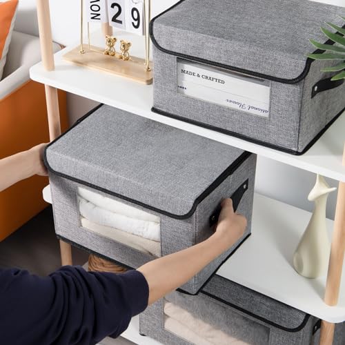 YheenLf Fabric Storage boxes,Storage Baskets for Shelves with Lids, Fabric Storage Bins with Handles, Decorative Linen Closet Organizers Boxes,Small, Gray, 1-Pack