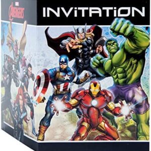 Unique Avengers Birthday Party Supplies Bundle Pack includes 16 Party Invitations with Envelopes and 1 Dinosaur Sticker Sheet