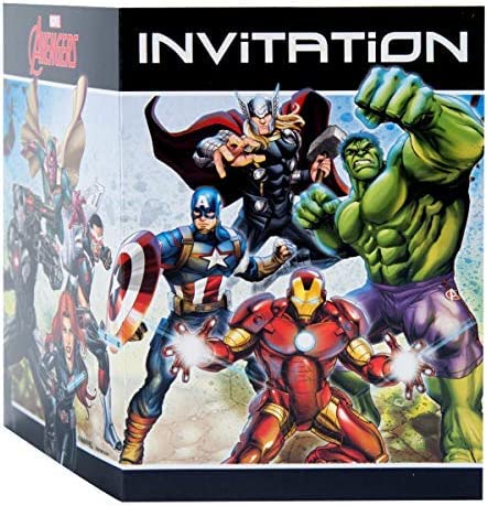 Unique Avengers Birthday Party Supplies Bundle Pack includes 16 Party Invitations with Envelopes and 1 Dinosaur Sticker Sheet