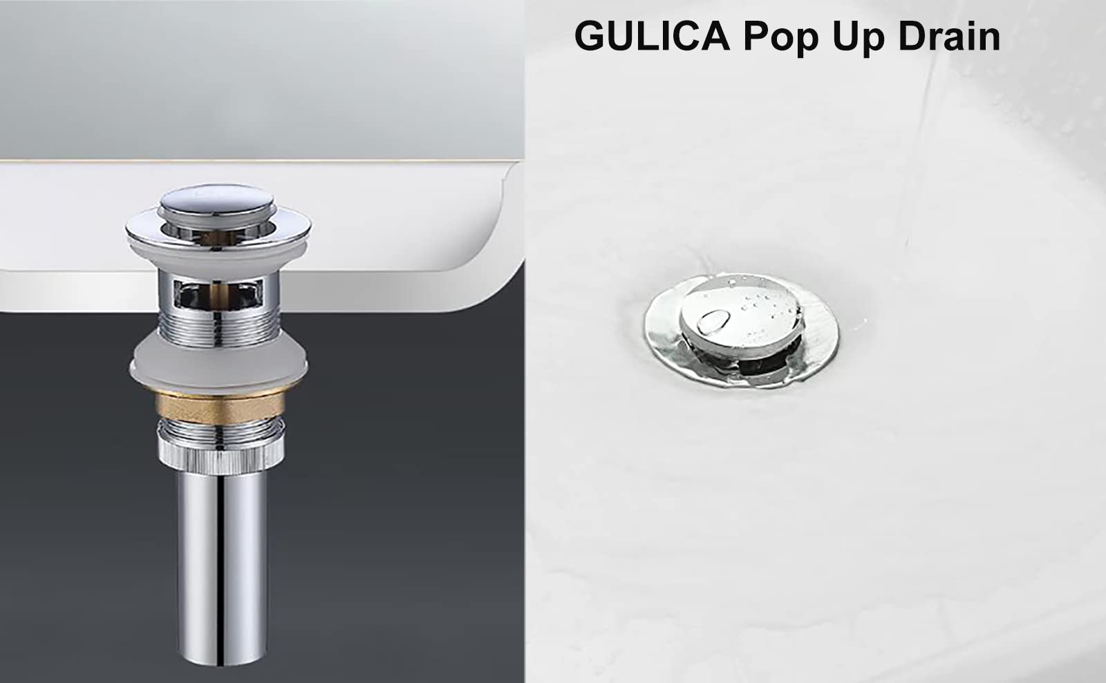 GULICA Vessel Sink Drain, Bathroom Sink Drain Stopper With Overflow, Vessel Pop up Drain Stopper Brushed Gold