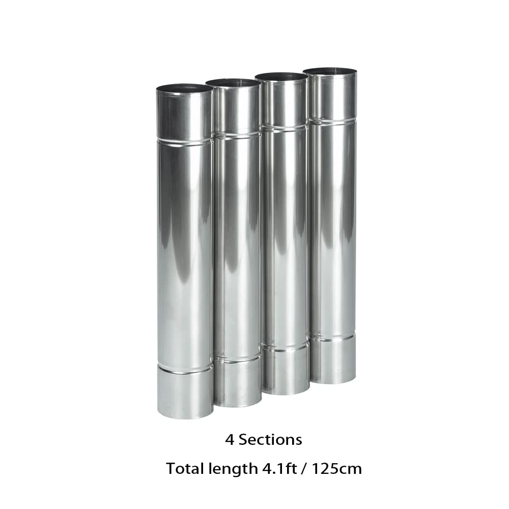 Camping Stove Pipe Stainless Steel Flue Chimney Extension 4 PCS, Straight Chimney Pipe for Tent Stoves with Diameter 2.36in / 6cm, Length 13.78 in / 35cm