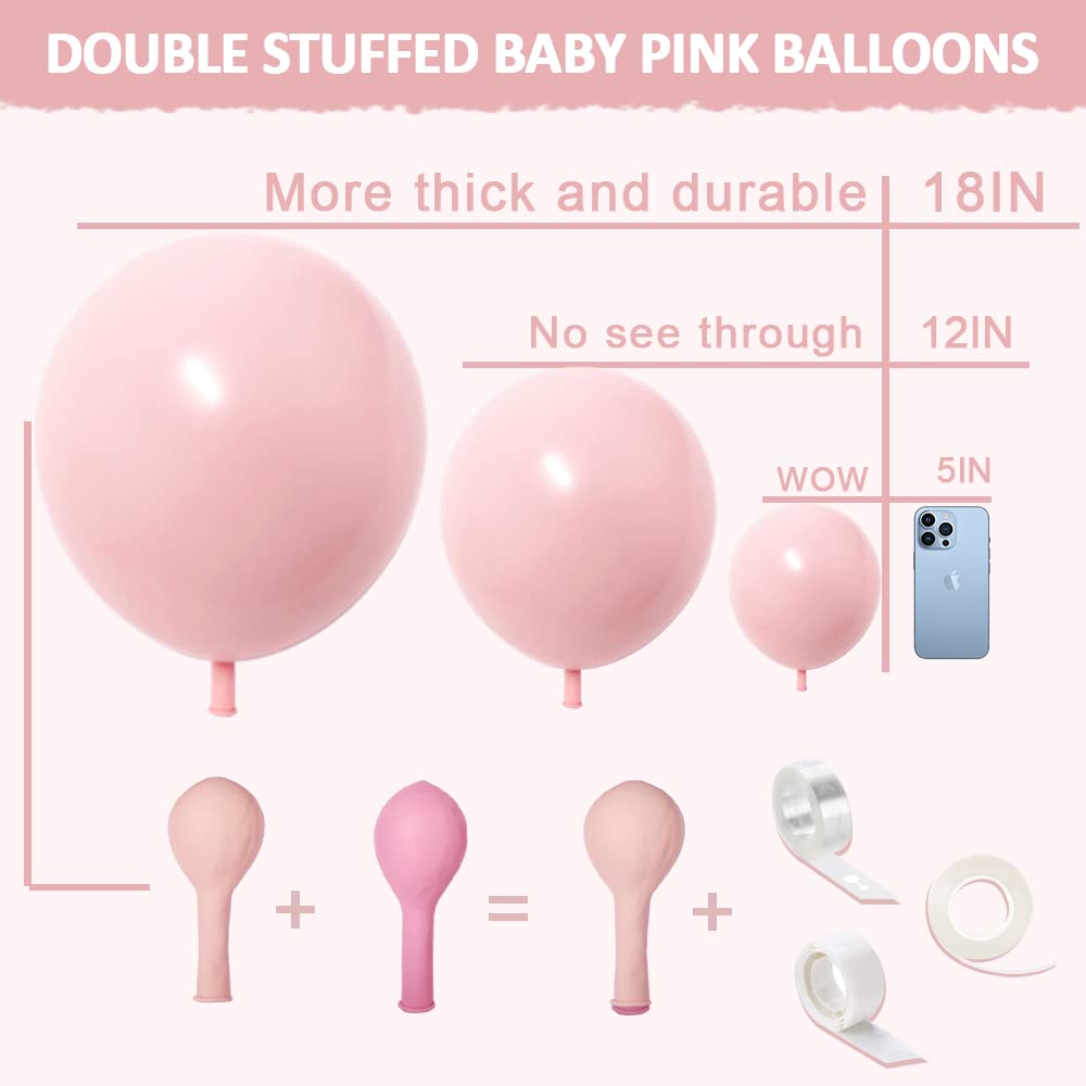 Pink Balloons Double Stuffed Pink Balloon Garland Light Pink Balloons Different Sizes 18/12/5 Inch Pastel Pink Balloon Arch Kit For Birthday Baby Shower Gender Reveal Bridal Party Decorations