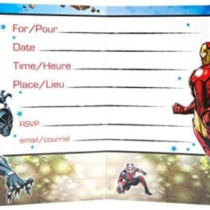 Unique Avengers Birthday Party Supplies Bundle Pack includes 16 Party Invitations with Envelopes and 1 Dinosaur Sticker Sheet