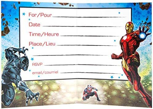 Unique Avengers Birthday Party Supplies Bundle Pack includes 16 Party Invitations with Envelopes and 1 Dinosaur Sticker Sheet