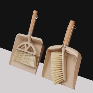 1 Set Mini Broom and Dustpan Set Small Dustpan and Brush Set Mini Hand Held Broom and Dustpan Set Small Dust Pans with Brush Set Dust Pan and Brush Set with Wooden Handle, Beige