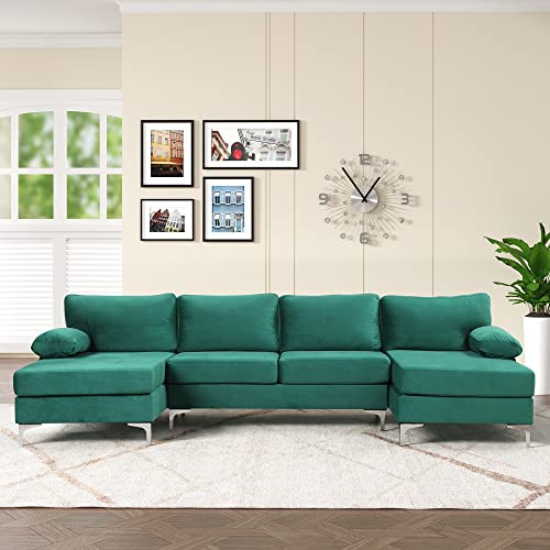 Casa Andrea Milano Modern Large Velvet Fabric U-Shape Sectional Sofa, Double Extra Wide Chaise Lounge Couch