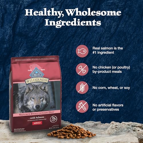 Blue Buffalo Wilderness Natural High-Protein Dry Food for Adult Dogs, Salmon Recipe, 4.5-lb. Bag