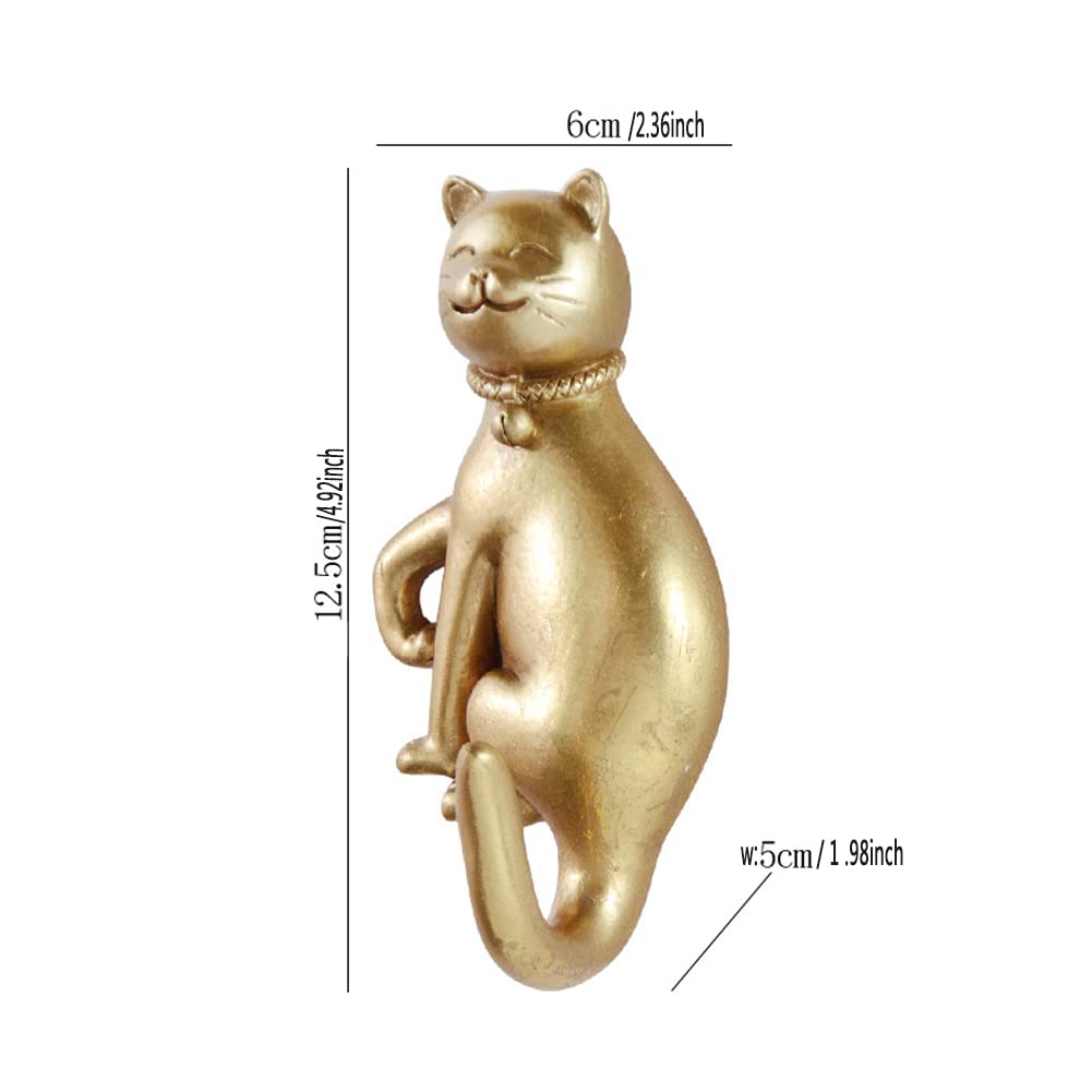 JruiZhp Decorative Cat Hooks, 1 Pcs Golden Resin Wall Hooks–Decorative Wall Mounted Coat Hooks for Hanging Coats, Scarves, Bags, Purses, Backpacks, Towels and More, Gift for Cat Lovers