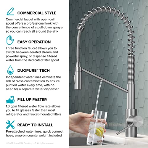 KRAUS Oletto 2-in-1 Commercial Style Pull-Down Single Handle Water Filter Kitchen Faucet for Reverse Osmosis or Water Filtration System in Spot-Free Antique Champagne Bronze, KFF-2631SFACB