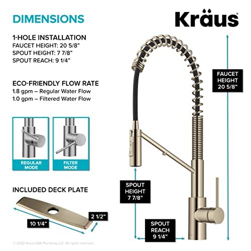 KRAUS Oletto 2-in-1 Commercial Style Pull-Down Single Handle Water Filter Kitchen Faucet for Reverse Osmosis or Water Filtration System in Spot-Free Antique Champagne Bronze, KFF-2631SFACB