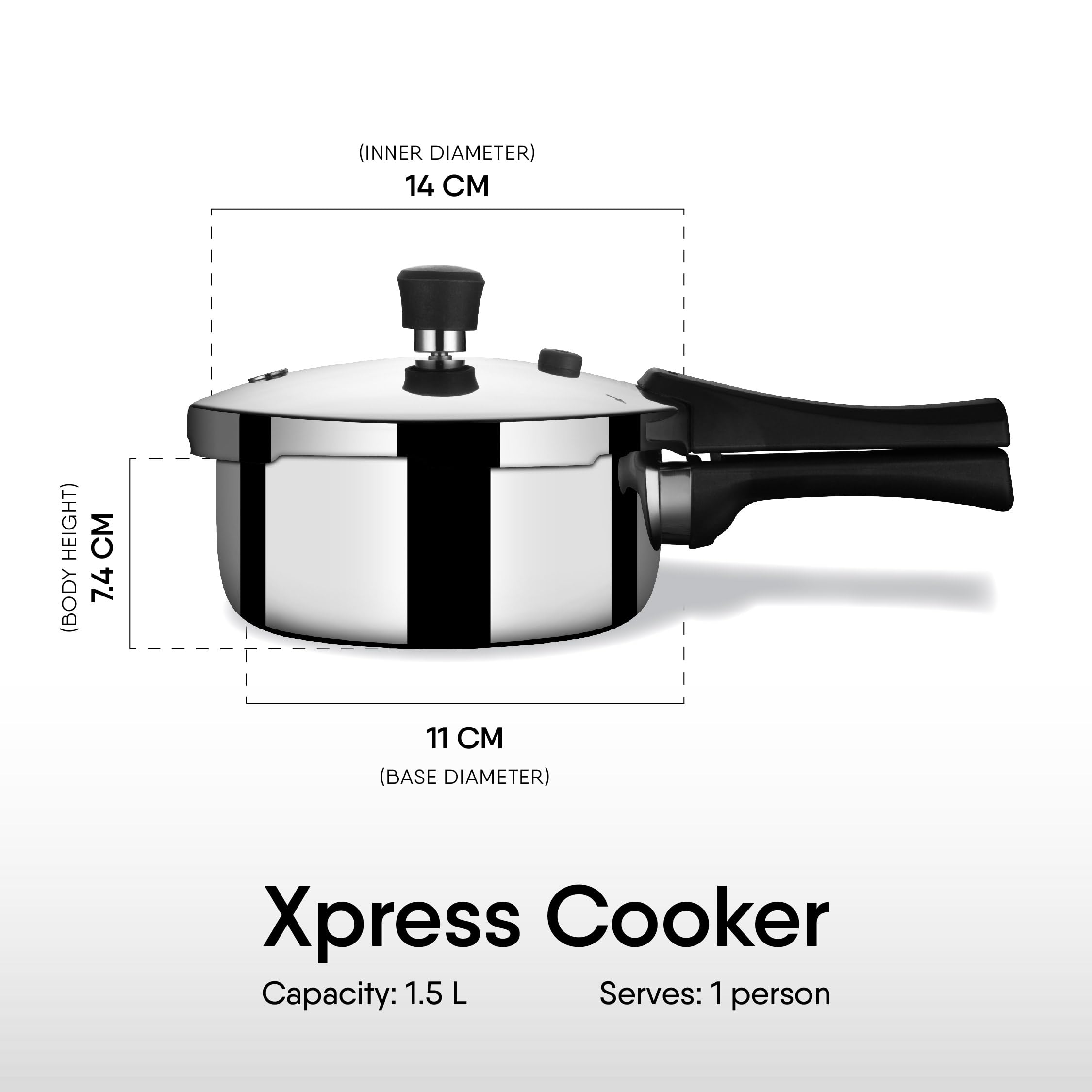 Stahl Xpress Cooker Triply Pressure Cooker Baby, Induction Cooker, Outer Lid Pressure Cooker 1.5 L, Induction & Gas Stove Compatible, 5 Years Warranty, Silver