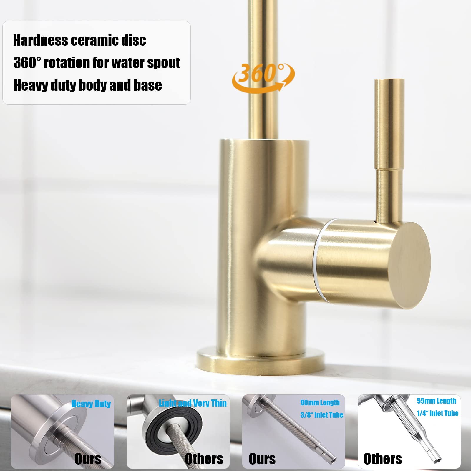 601&SS601 Gold Kitchen Faucet with Pull Down Sprayer and Gold Drinking Water Faucet