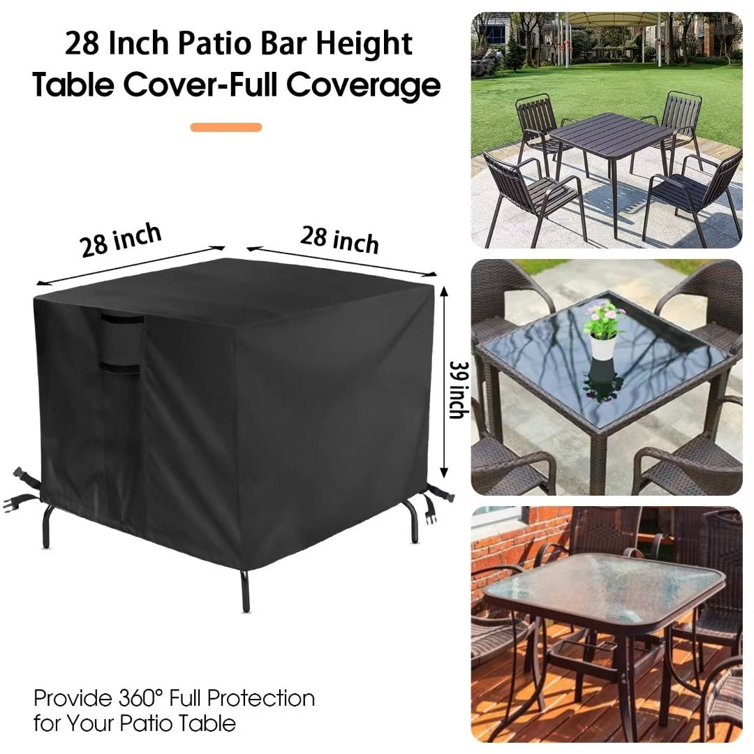 Jungda Outdoor Table Cover for Patio Bar Height Table,28 Inch Square Outdoor Bistro High Top Table Cover,Waterproof Patio Furniture Cover for Small Tall Table - 28 X 28 X 39 Inch