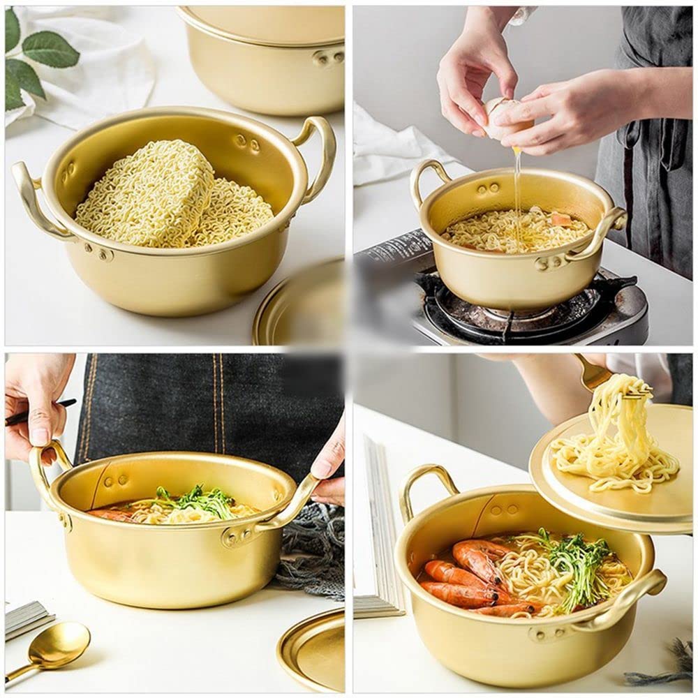 Korean Style Ramen Noodles Pot Aluminum Soup Pot with Lid Kitchen Tools Fast Cooking Pot Noodle Pot(22CM)