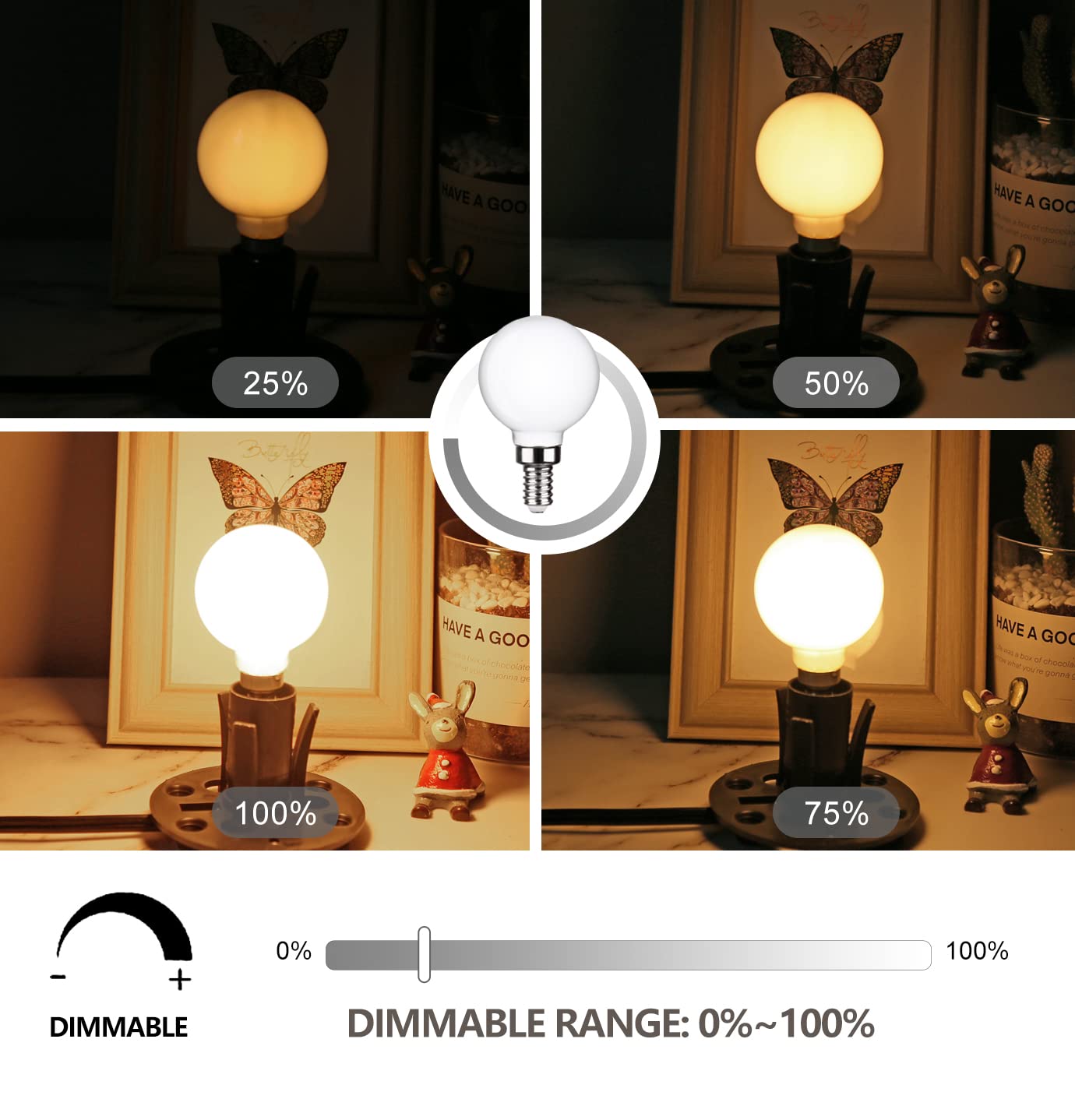 6 Pack G16.5 LED Ceiling Fan Light Bulbs, Dimmable LED Candelabra Bulb 4.5W Equivalent to 60W 500LM, E12 Chandelier LED Globe Bulbs for Chandelier,Vanity and Ceiling Fan Light Bulbs Milky Glass 2700K