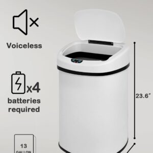 YIQIEDEY Trash Can 50 Liter 13 Gallon Automatic Waste Bin with Lid Stainless Steel Garbage Bin Touch-Free & Motion Sensor Step Trash Can for Kitchen Home Office Kitchen Garbage Can Trash Bin White