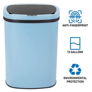 Trash Can 13 Gallon Automatic Kitchen Trash Can with Lid, 50L High Capacity Touchless Stainless Steel Garbage Can, Electronic Motion Sensor Smart Trash Cans Touch Free Garbage Bin Trash Bin, Blue