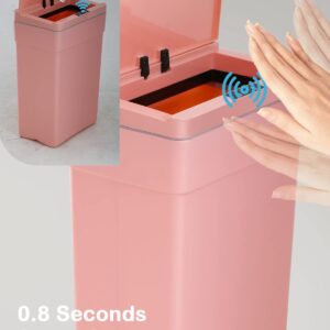 Trash Can 13 Gallon Plastic Automatic Trash Can with Lid for Bedroom Bathroom Home Office Garbage Can Trash Bin Touchless Trash Can Sensor Trash Can Electric Trash Can 50 Liter，Pink