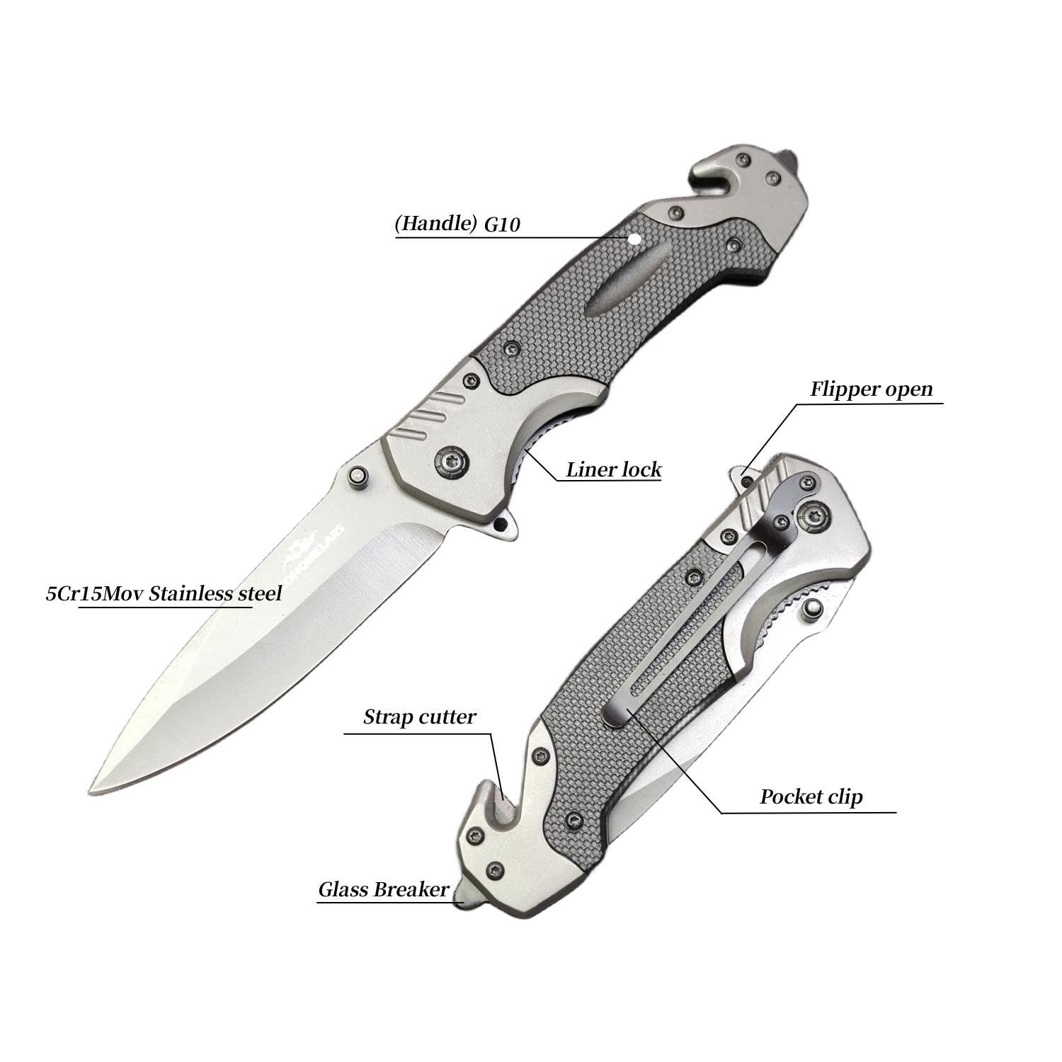 COHOMELARS 9'' Folding Pocket Knife,Tactical Multitool Knife with Stainless Steel Blade,G10 Handle with Glass Breaker,Pocket Clip,Liner Lock,Survival Knife,Sharp EDC Knife for Men