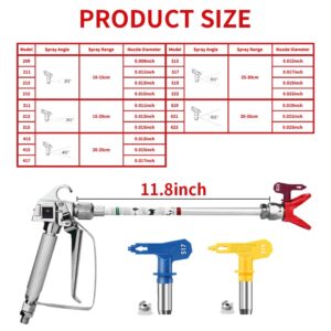 JXZSJ 3600PIS Airless Spray Gun High Pressure with 517 Tip, 315Tip, 515Tip and Tip Guard,Spray Gun fit More Paint Sprayers、+12 inch Extension Rod