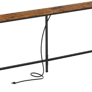 SUPERJARE 70 Inch Console Table with Outlet, Sofa Table with Charging Station, Narrow Entryway Table, Skinny Hallway Table, Behind Couch Table, for Living Room, Rustic Brown