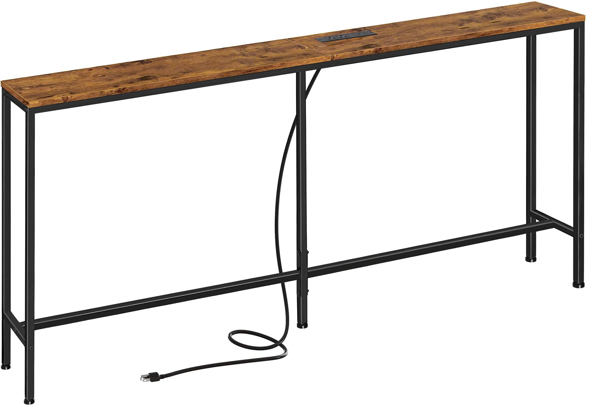 SUPERJARE 70 Inch Console Table with Outlet, Sofa Table with Charging Station, Narrow Entryway Table, Skinny Hallway Table, Behind Couch Table, for Living Room, Rustic Brown