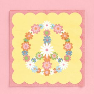 xo, Fetti Groovy Napkins - 3-ply, 24 pcs | Happy Pastel Birthday Party Decorations, 70s Baby Shower, Cool Peace Cake Napkins